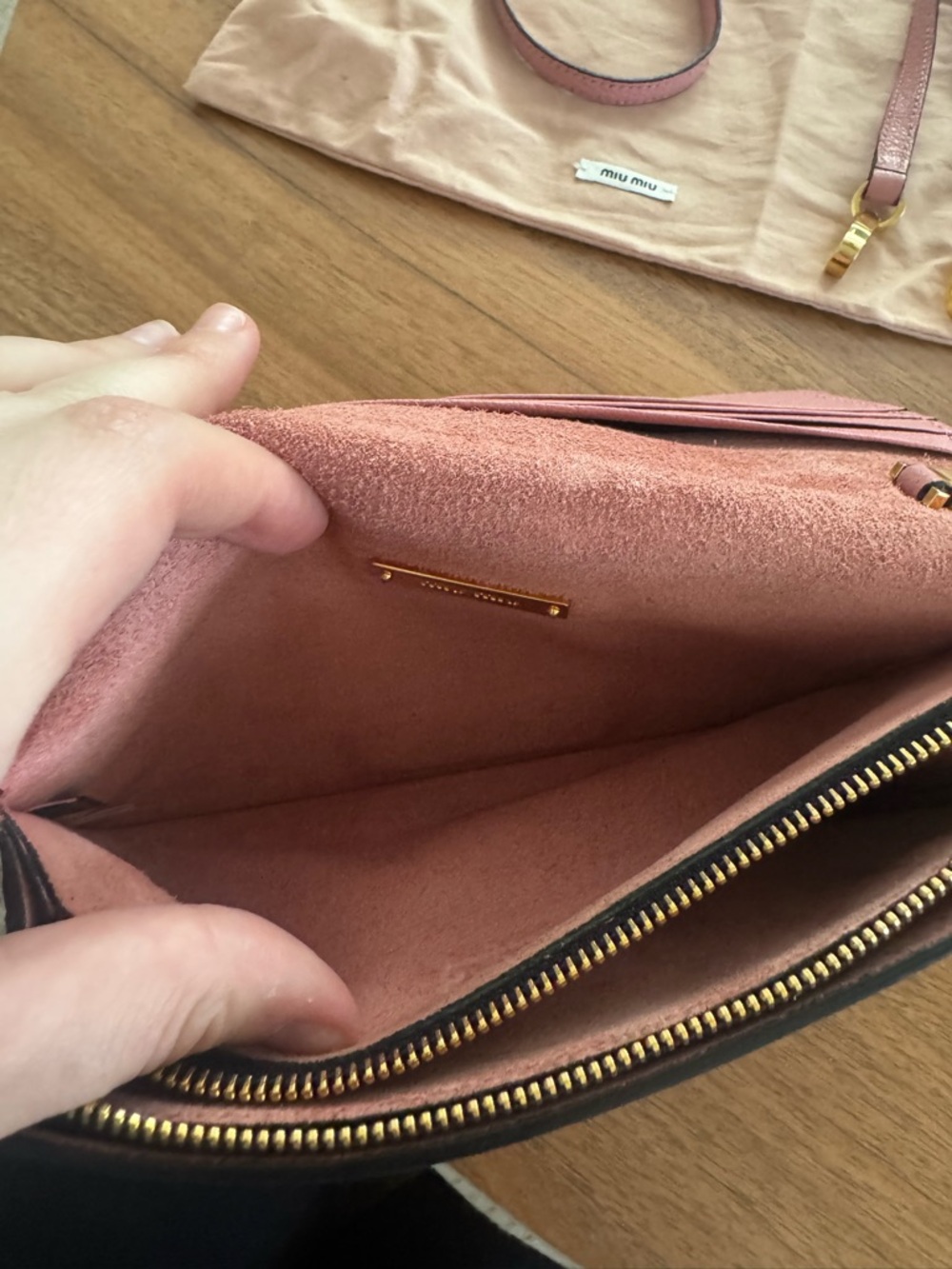 Miu Miu Madras Leather Push Lock Flap Crossbody Bag Pink Gold Hardware Small - Picture 9 of 14